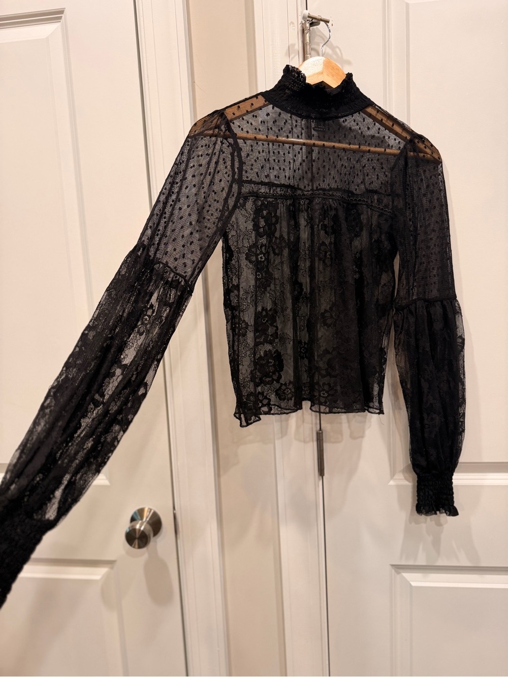 Forever 21 Black Sheer Lace High-Neck Blouse